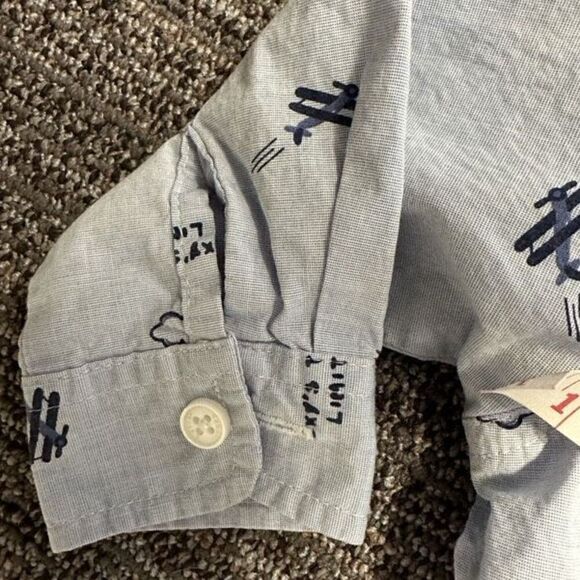 OshKosh B'Gosh Outfit Denim Overalls and Airplane Button Up - Picture 3 of 12